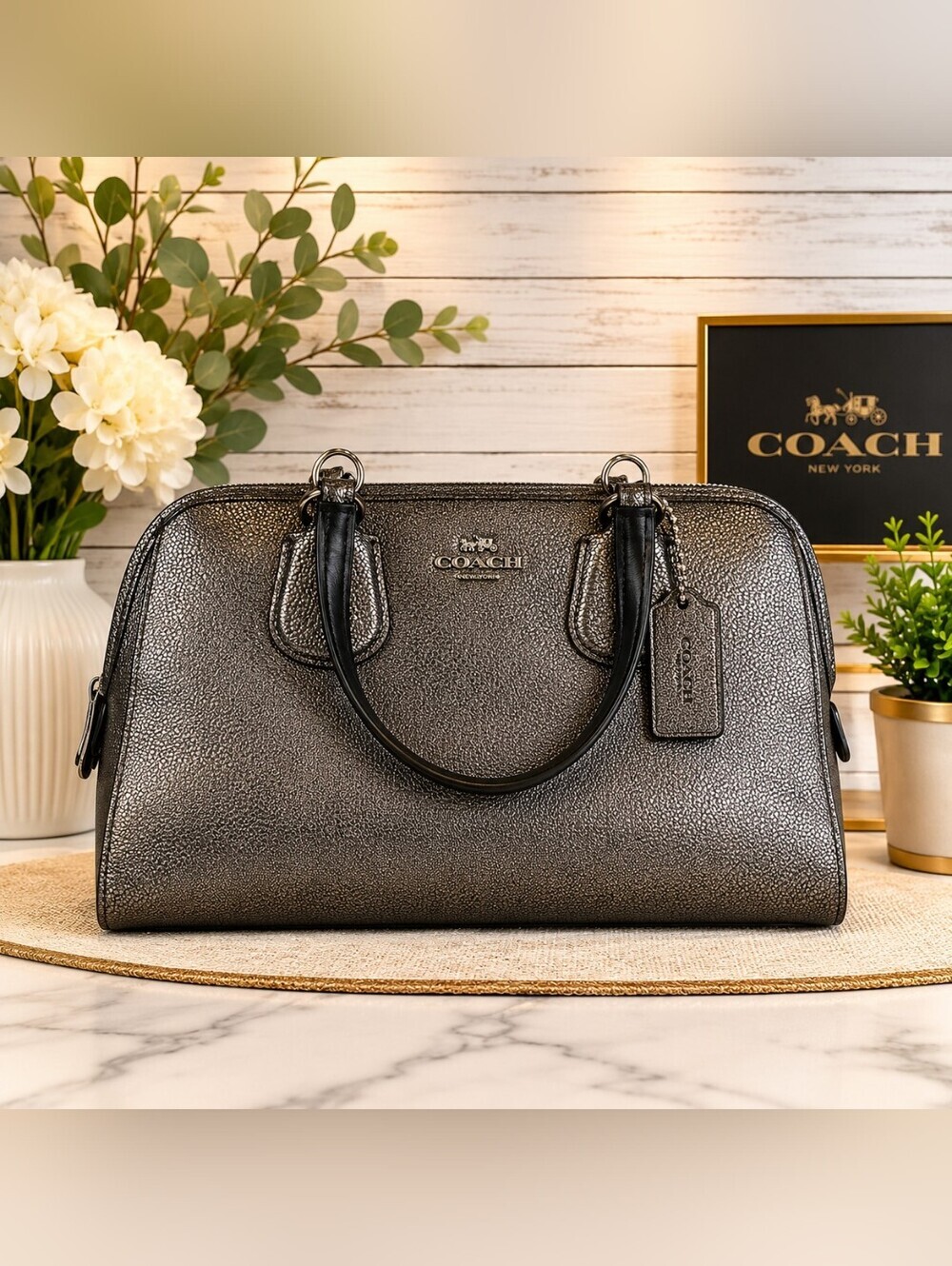 Coach‎ Nolita Gunmetal Metallic Black Satchel Pebble Leather Crossbody Bag NWT